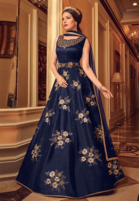 navy blue silk gown